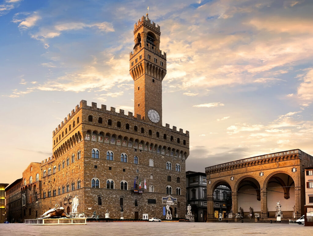 Square of Signoria in Florence at sunrise, Italy