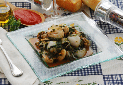 Totani in Zimino (braised squid with greens)